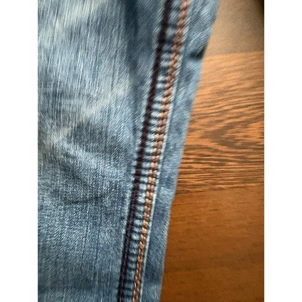 Vtg True Religion Big T Jeans 42x35 Faded Light Blue Flap Pocket Bootcut USA